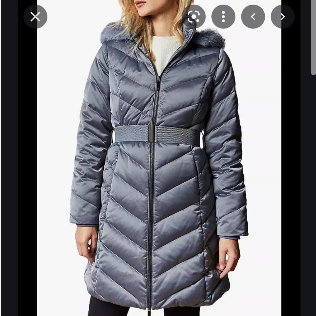Ted Baker Beliiaa Long Chevron Padded Quilted Coat Jacket Gunmetal Blue Size 1